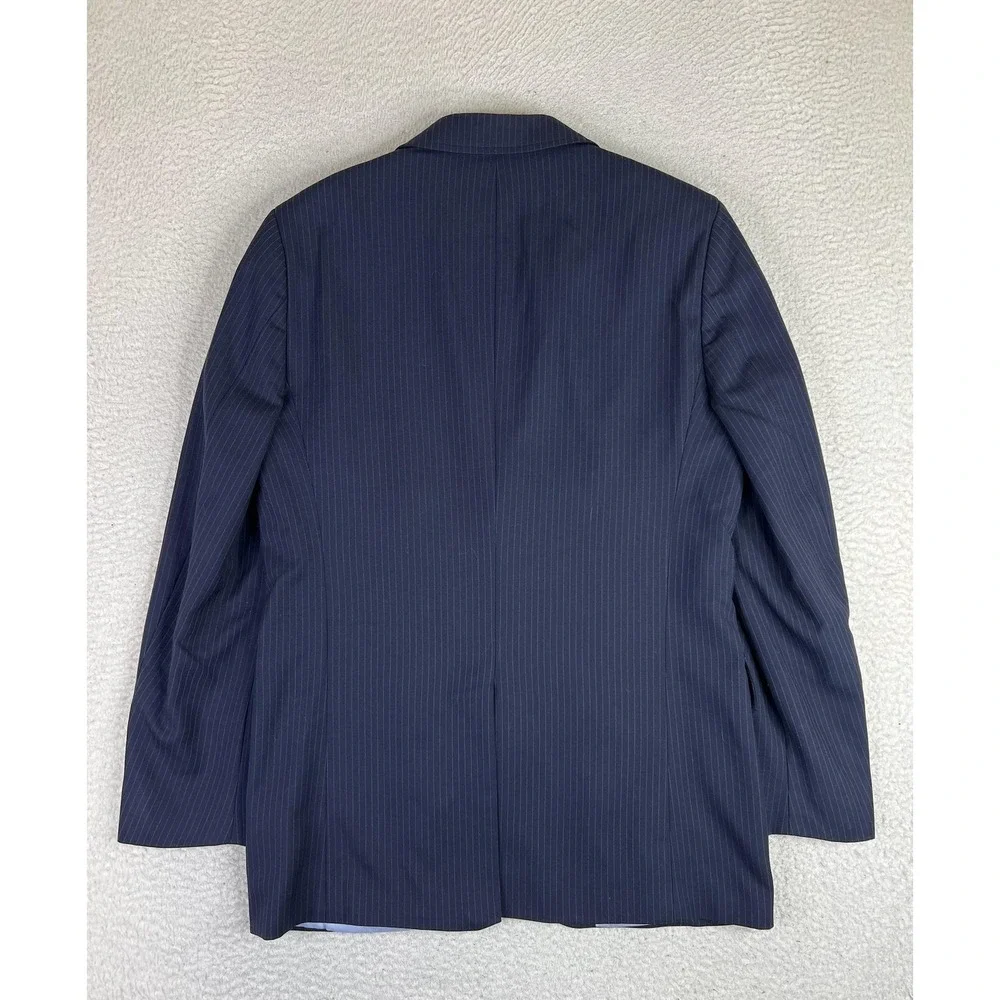 Lands' End Blazer Mens 38R Blue Pinstripe Wool Tailored Fit Sport Coat 2 Button